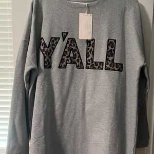 Grey 'Y'ALL' Leopard-Print Letter Sweatshirt